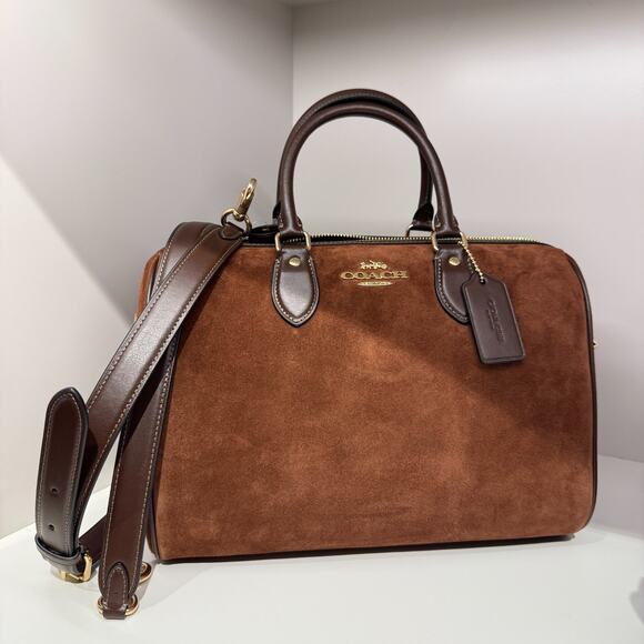 Coach Rowan Large Satchel Bag CCC79, suede/Im/Vintage Brown - Picture 1 of 16